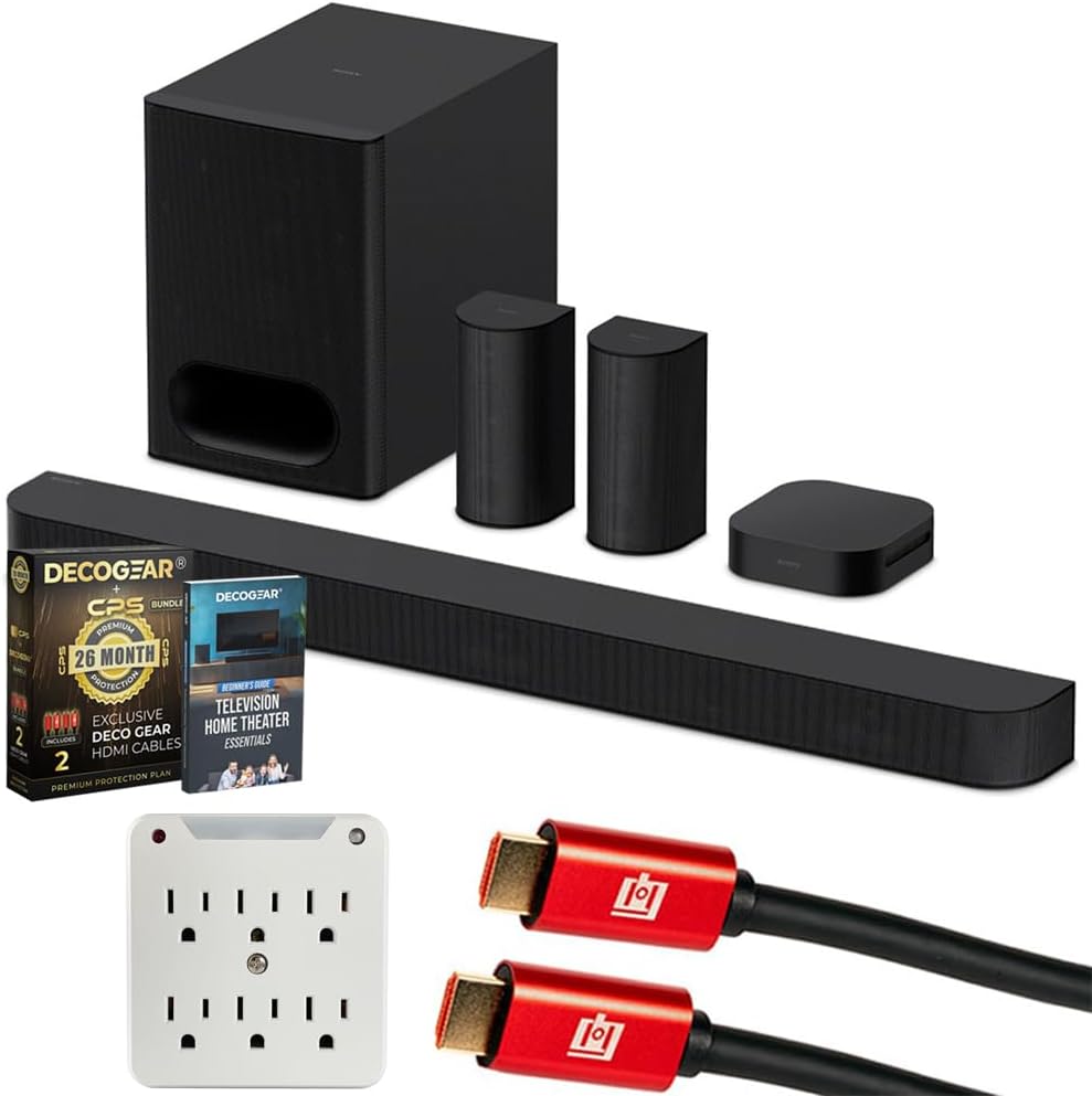 Sony HTS60 BRAVIA Theater System 6, 5.1ch with Subwoofer Bundle with CPS Exclusive 26 Month Protection, 2X HDMI Cables, Surge Adapter &amp; Deco Gear Complete Home Theater Beginner's Guidebook