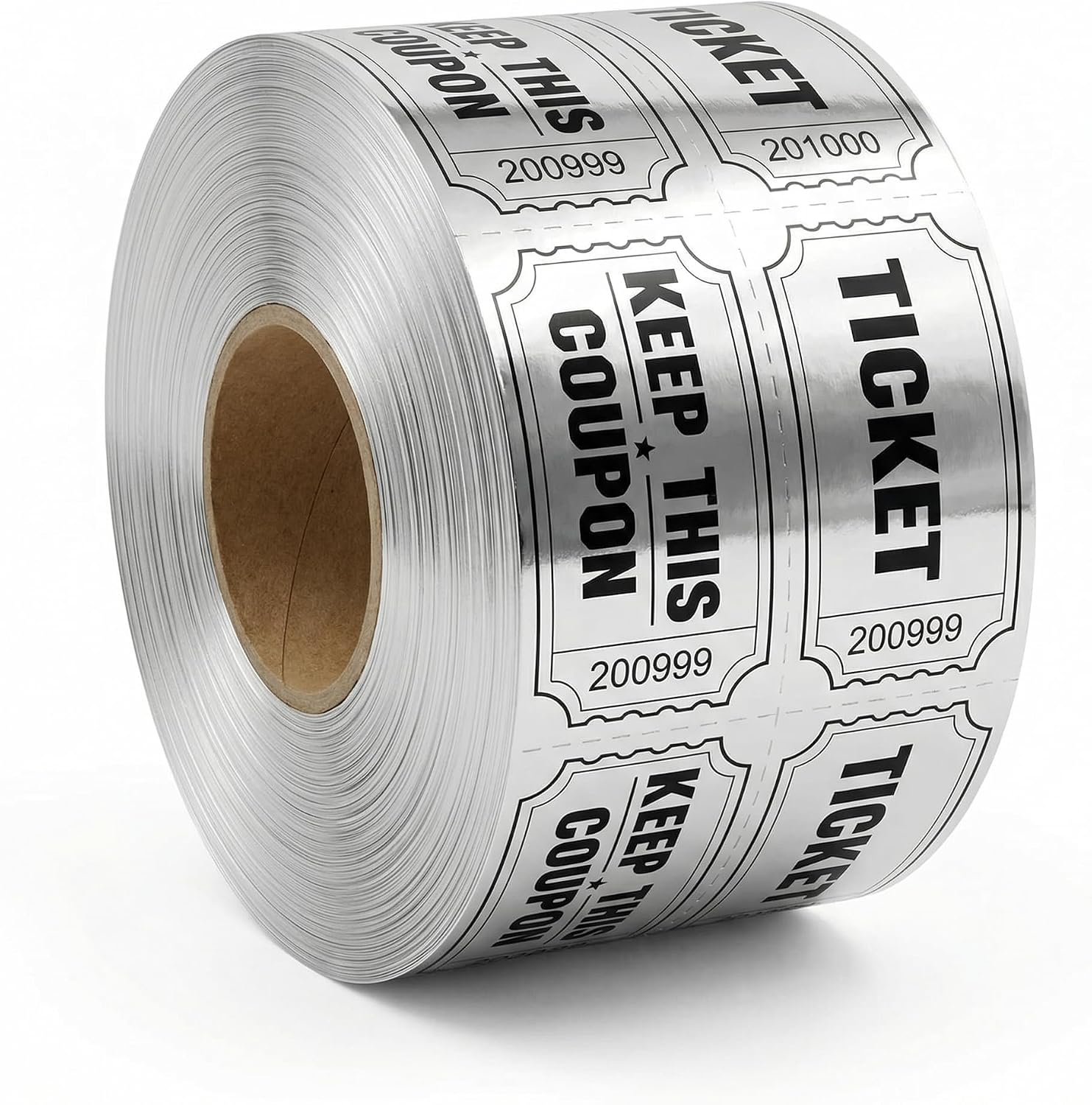 Silver Tickets 1 Roll 1000 Metallic Foil Raffle Tickets for Events, Carnivals, Contests, Entry Prizes & Class Rewards (Silver)